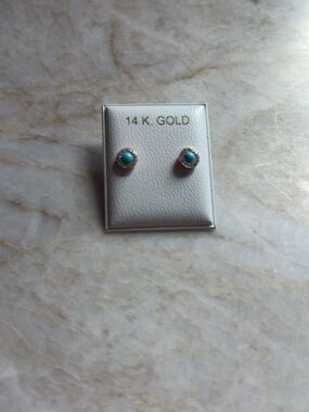 14K Gold Turquoise Stud Earrings
